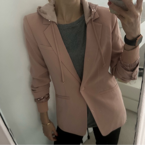 Cinq A Sept Pink Khloe Hooded Sequined Jacket Blazer NWT sz4 - Picture 6 of 12